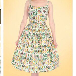 Tatyana Russian Nesting Dolls Swing Dress Pinup Rockabilly Retro Full Skirt S